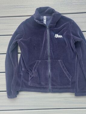 Women Y2k Boca Streetwear Size S Velvet Zip-Up Jacket - Navy